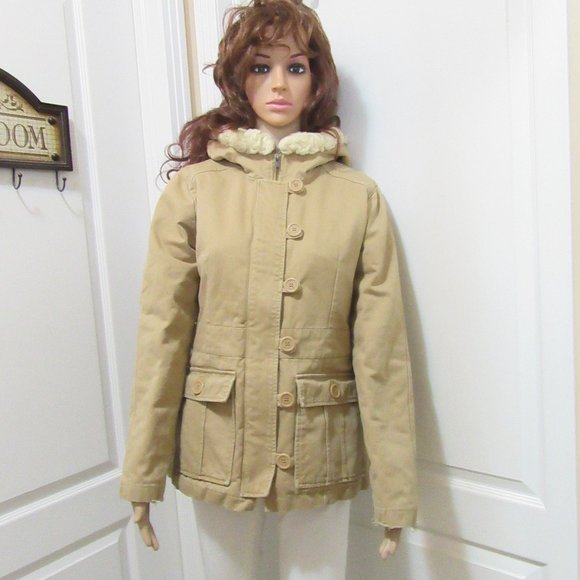 Beige Tan Coat Roxy size Medium - Hood - Picture 13 of 14